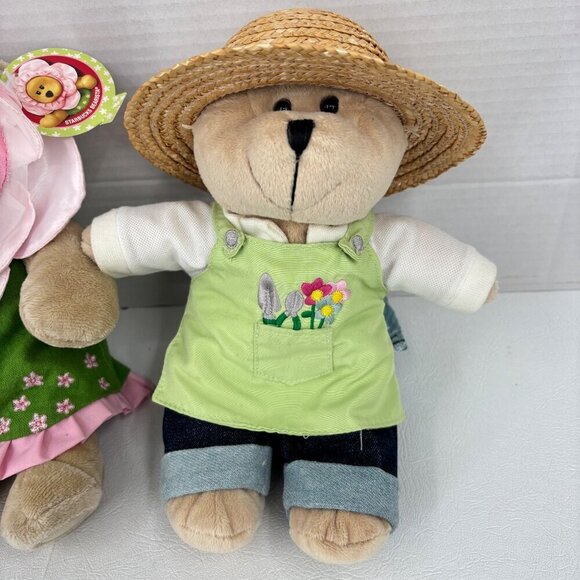 Starbucks Bearista Bear Lot of 2 Flower Gardener 2006 2010 Edition Plush Stuffed - Picture 2 of 12